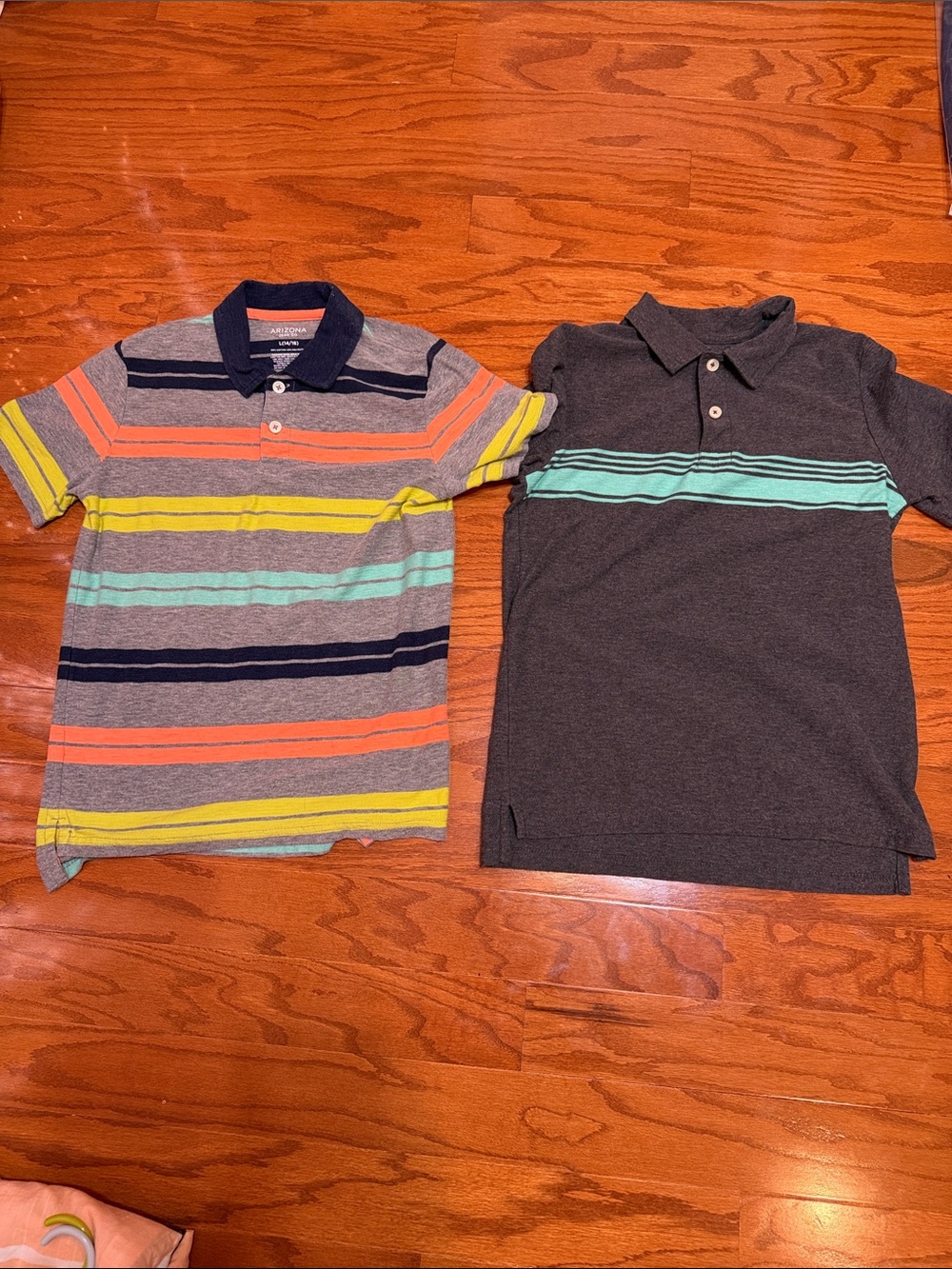 Arizona Jean Company Boys' Striped Polo Shirt - Gray with Multicolor Stripes